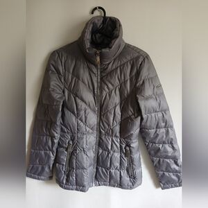 Kenneth Cole Women's Gray Lightweight Puffer Jacket SzXS Funnel Neck Zip Front